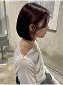 レイヤーミニウルフチェリーブラウンショート美髪前下がりボブ