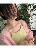 ぱっつんボブ×ハイライトピンク