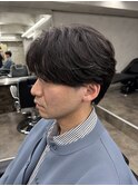 メンズセンターパートウルフセンターパートニュアンスパーマ襟足