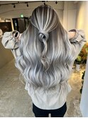 contrast white balayage_根本暗めホワイトアッシュ_