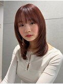 顔周りレイヤー/ミディアム/暖色カラー/艶/ツヤ髪/髪質改善/渋谷