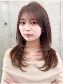 ダークパープル/くびれミディ/顔周りレイヤー/レイヤーカット