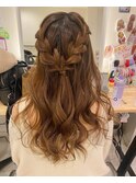 編み込みハーフアップ