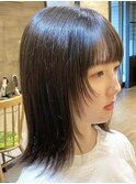 黒髪/グレーベージュ/レイヤーロング/前髪パーマ/向ケ丘遊園