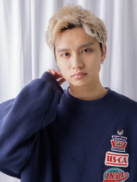 メンズヘア ビーセカンド 草加店(MENS HAIR B-2) 10代20代ホワイトブロンドカジュアルかき上げショートa草加