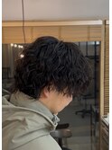 ツーブロックツイストスパイラルパーマメンズマッシュウルフ