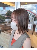 ボブ外はねボブナチュラルベージュアッシュベージュブラウン