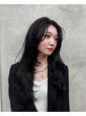 レイヤーカット ロング 20代 暗髪