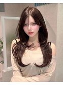 顔まわりレイヤー/縮毛矯正/透明感カラー/堀江