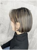 20代30代大人可愛い小顔ショートぱっつんボブハイライト