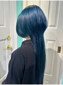 【ロングウルフ×ネイビーブルー】池袋美容室