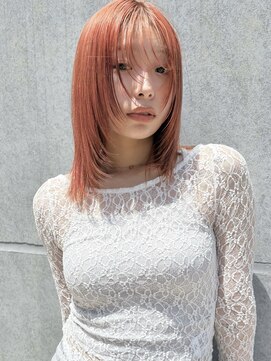 ラミエバイメルト 下北沢(lamie by melt) ピンクオレンジベージュブリーチレイヤーカット顔周り小顔暖色