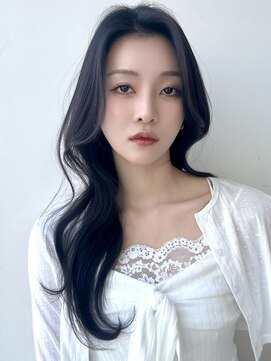 韓国ロングハイレイヤーブルーブラック顔まわりカットKA-114