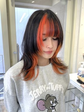シャルム 溝の口店(charme) ウルフワイドバングブルーブラックインナーカラーブリーチ