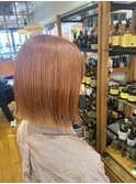 秋の大人ボブ◎切りっぱなしボブ×オレンジベージュ 前髪あり