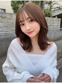 黒髪ボブルフネビージュワンレンくびレイヤーミディアムヘア