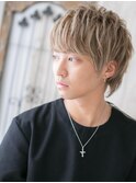ダウンパーマホワイトブロンドショートj仙台
