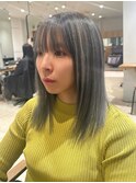 オリーブグレージュハイライト黒髪ローライトデザインカラー小顔