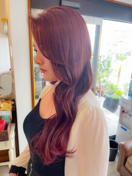 セットアップ 倉敷美和店(SET-UP) 韓国 ロングスタイル レッドカラー ブリーチ無しダブルカラー