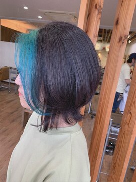 アモヘアー 城山店(amo hair) : ボブウルフ バングカラー ライトグリーン