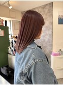 ピンクブラウン×ミディアムボブ