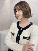 大人ガーリープリカール斜めバンググレージュカラー