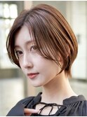 横浜西口大人ショートボブココアベージュ前髪なしグレージュ40代