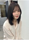 ミディアム　レイヤー　顔まわり　前髪　髪質改善　暗髪