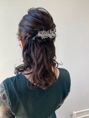 結婚式ハーフアップ編み込みヘアセット