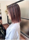 くすみコーラル_切りっぱなしボブ