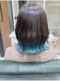 毛先裾カラーネイビーカラー/水色カラー/ブルーカラー外はねボブ