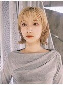 ボブブリーチ前髪カット小顔ミディアム_F20774