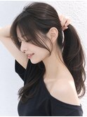 セミロング30代40代ストレートレイヤー前髪なし前髪あり表参道