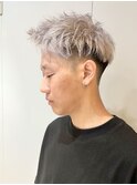 無造作メンズベリーショート☆ツーブロックホワイトカラー