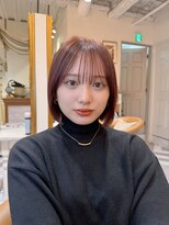 ロンドアベニール 北千住(Lond avenir) 【ブリーチなし】ぷつっとボブ　ピンクベージュ　前髪パーマ