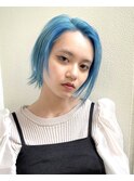 ハンサムショートボブハイトーンスカイペールブルーカラー