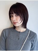 切りっぱなしボブ　顔まわりレイヤー　外ハネボブ　暖色ボブ