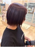 透明感カシスレッド艶カラー×レイヤーボブ小顔似合わせカット