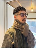メンズバーバーフェードカットクロップスタイルニュアンスパーマ