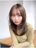 グレージュおくれ毛顔周りレイヤーロング_F30367