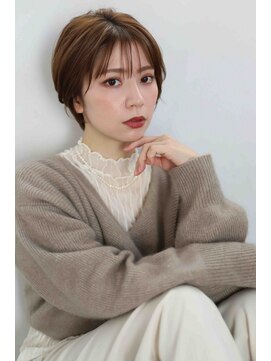 ムウ 難波(MOU) クールショートボブ前髪イメチェンピンクベージュ30代40代50代