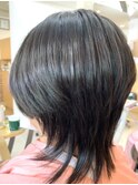 マッシュウルフ/センターパート/ツーブロック/前下がり/黒髪