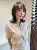 小顔前髪顔周りレイヤー×グレージュカラー デザインカラー