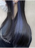 30代40代50代ストレート小顔インナーカラーブルーブラック立体感