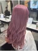 ピンクグレーハイライトバレイヤージュケアブリーチダブルカラー