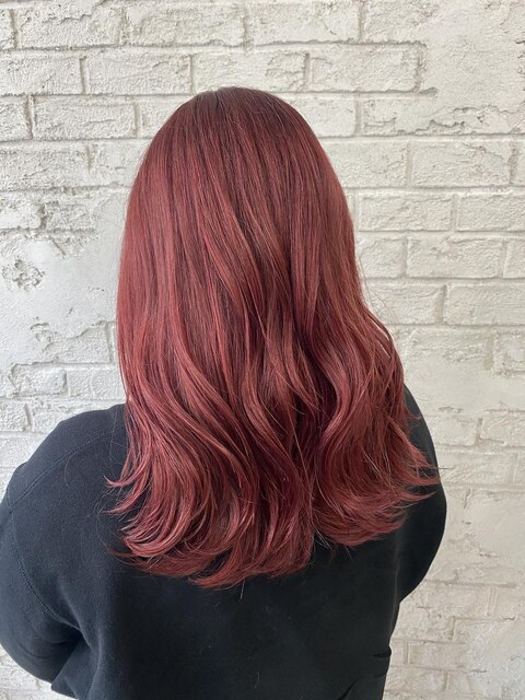 カシスレッド暖色カラー赤髪ボルドー韓国風7066