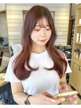 ラボヌールヘアーレーヴ 池袋店(La Bonheur hair reve) ピンクベージュ可愛い韓国風シースルーバングふんわり前髪カット