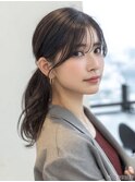 顔周りカットハッシュカットダークブラウンワンホンレイヤー韓国