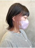 ブリーチピンクベージュボブレイヤーミディアムカットグレージュ