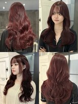 クム(kumu) 20代30代◎ワインレッド艶髪×小顔レイヤー韓国風